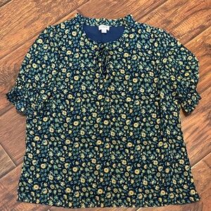 J. Crew Navy and Yellow Floral Blouse